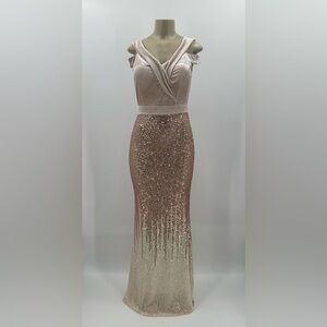 Elegant Rose Gold Sequin Fringe Pencil Skirt